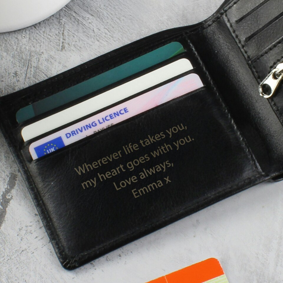 image 1 of Personalised Black Leather Wallet Black