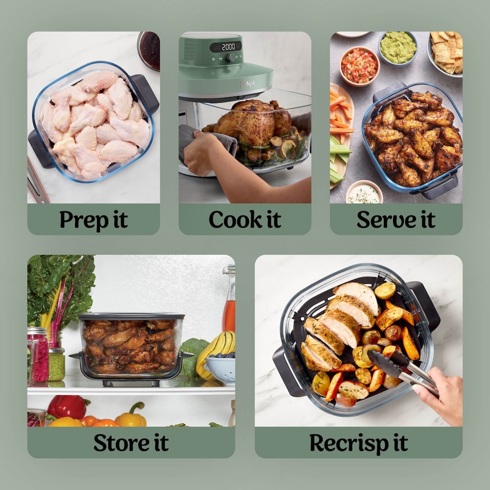 image 1 of Ninja AS090UKGN 5 in 1 Glass Air Fryer Crispi Pro 5.7L Moss Green