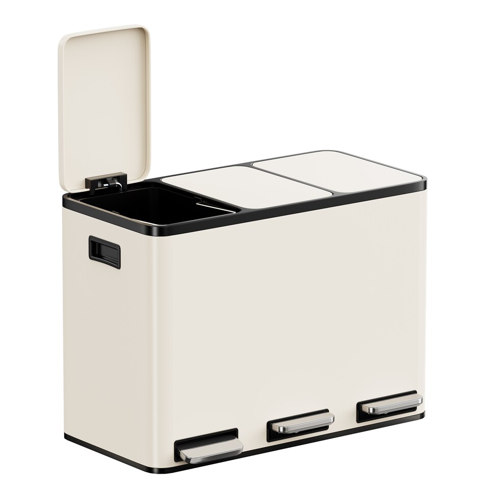 image 1 of 3 Compartment 45L Waste & Recycling Kitchen Bin (3 x 15L) | Cream | Cream | 45L