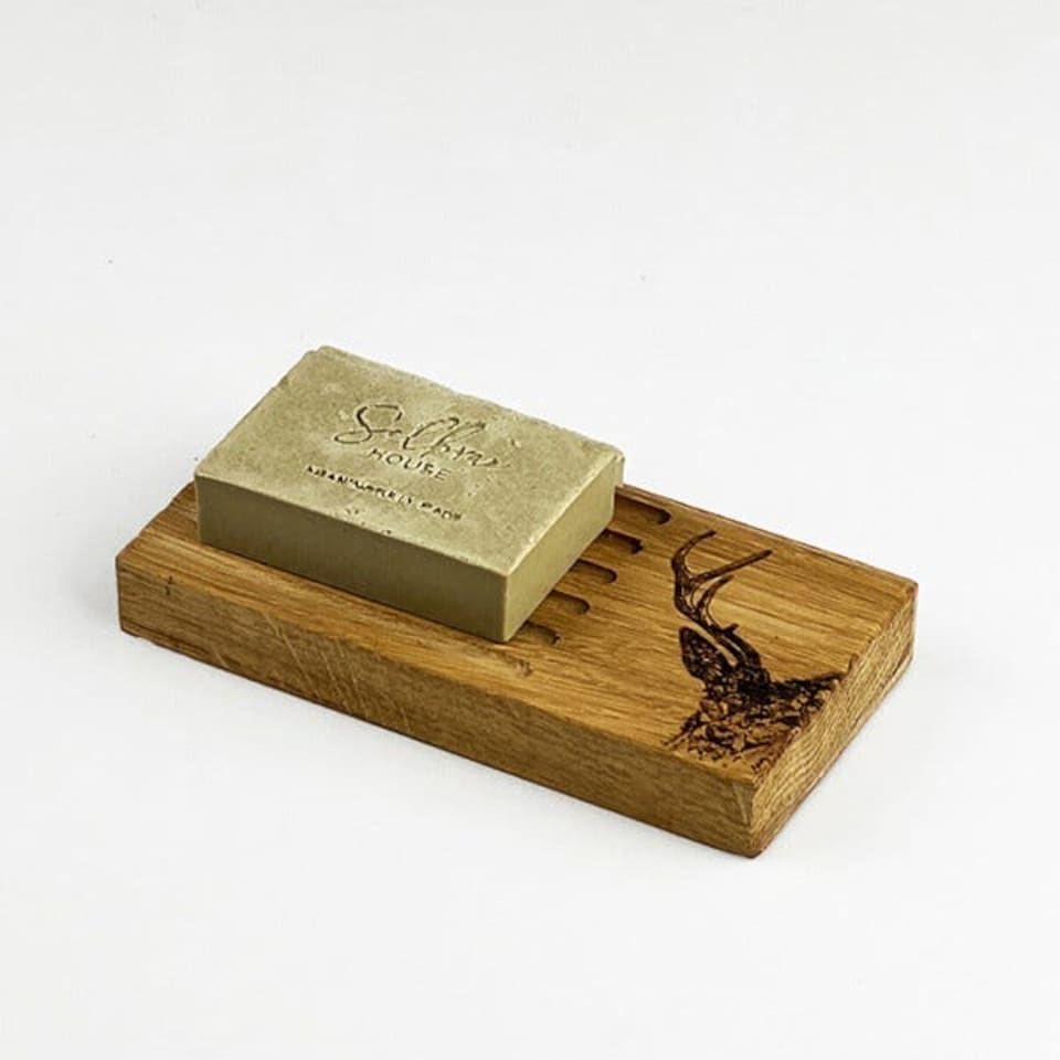 image 1 of The Just Slate Company Stag Prince Oak Soap Dish & Soap Set