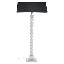 Interiors by Premier Large Faceted Floor Lamp, Nickel Finish Textured Cubic Base, Contemporary Floor Light With White Fabric Black