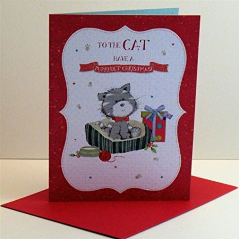 image 1 of To The Cat Cute Glitter Finish Christmas Greeting Card By Wishing Well