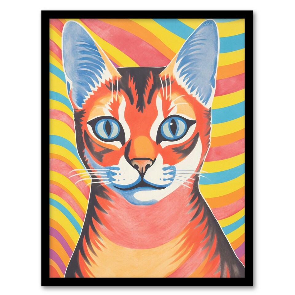 image 1 of Ginger Cat Bold Vibrant Screen Risograph Black Framed Wall Art Print A4