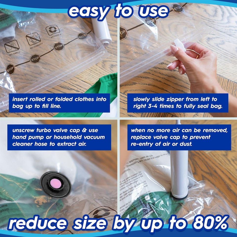 image 1 of Harbour Housewares Vacuum Storage Bags with Hand Pump - Medium (50 x 70cm) - White - Pack of 5 White
