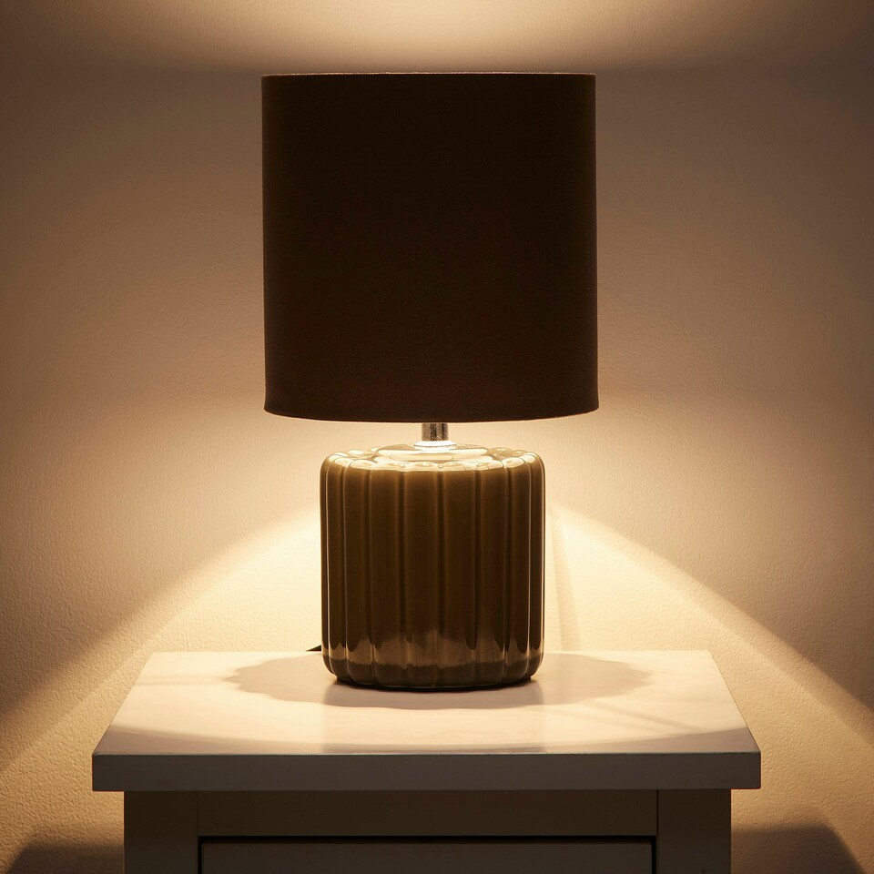 image 1 of Zoe Grey Ceramic Table Lamp With Matching Velvet Shade Grey