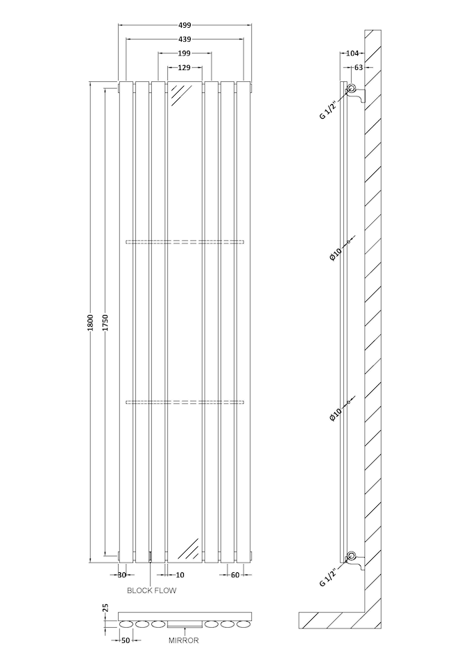 image 1 of Embrace Vertical 1 Panel Radiator & Mirror, 1800 x 499mm - Anthracite | Grey | Anthracite | 1