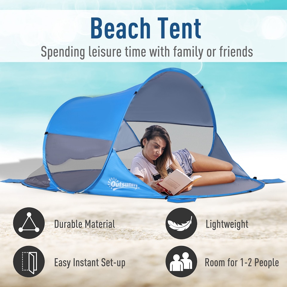 image 1 of Outsunny Portable Automatic Pop Up Beach Tent Outdoor Camp Shelter Blue