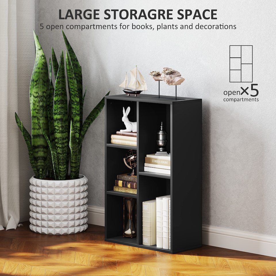 image 1 of HOMCOM 2-Tier Modern Cube Bookshelf with 5 Open Storage Compartments, Black