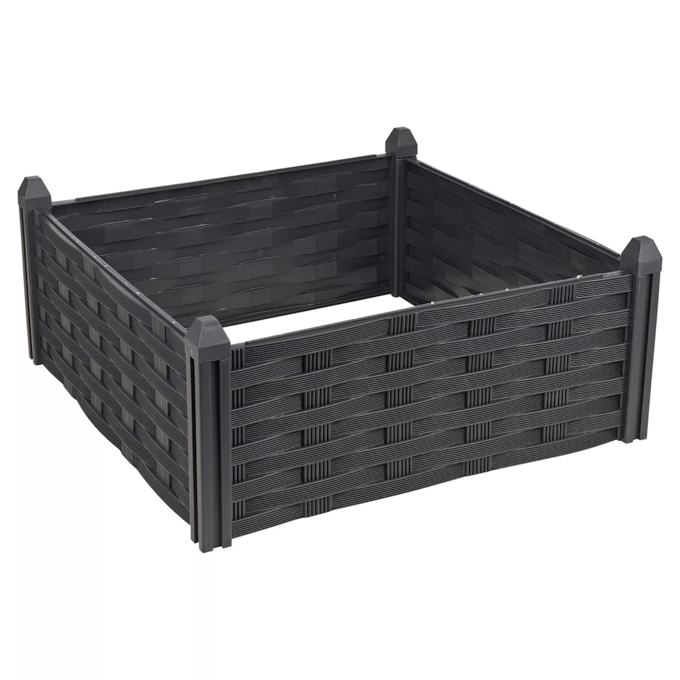 image 1 of Raised Stackable Garden Bed Square Vegetable Herb Box Planter Boxe Trough Fence | Black | Black | Set of 2