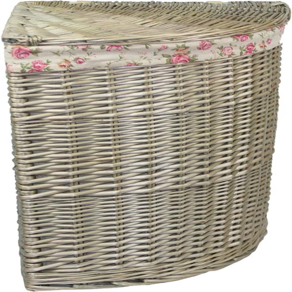 image 1 of Large Antique Wash Corner Linen Basket With Garden Rose Lining | Multi | Garden Rose