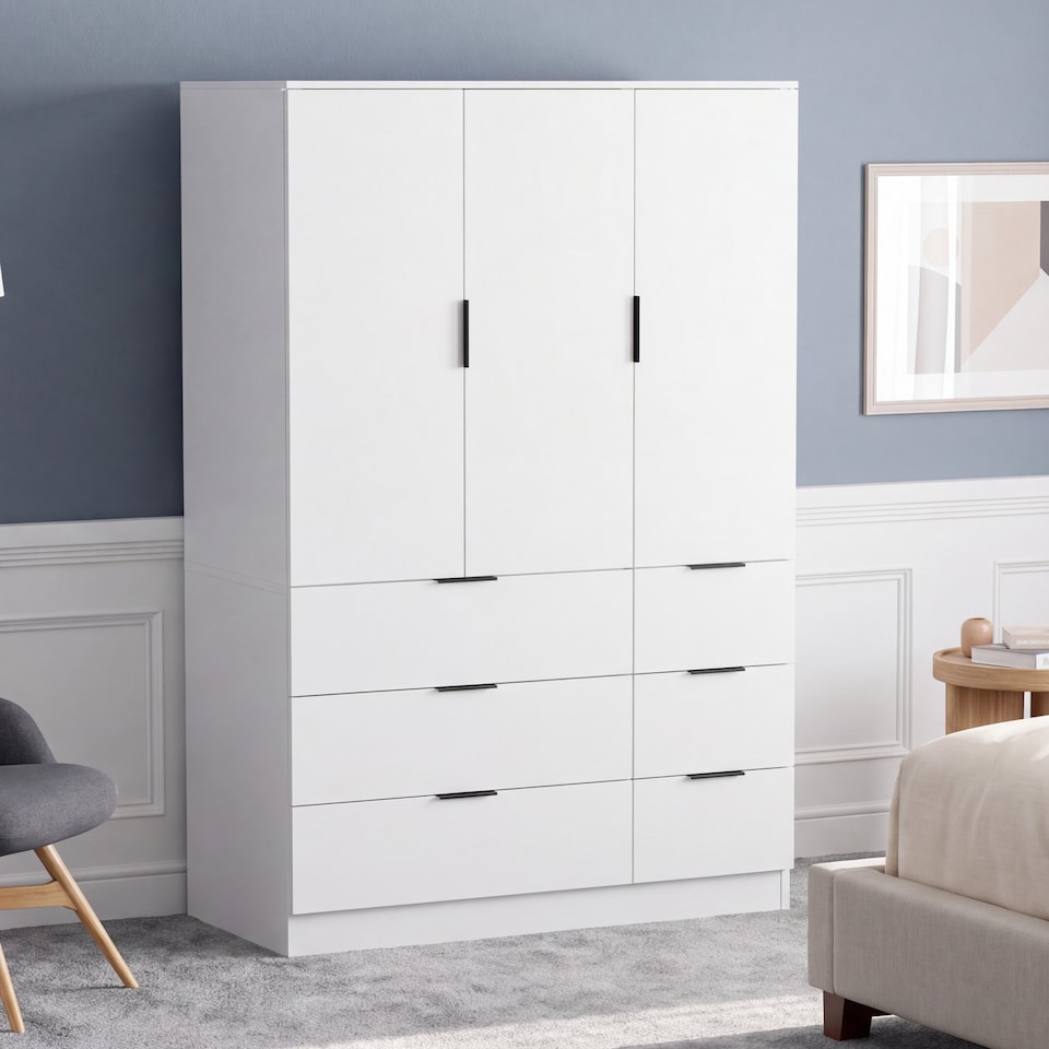 Vida Designs Trega Tall 3 Door 4 Drawer Large Wardrobe Storage Unit ...