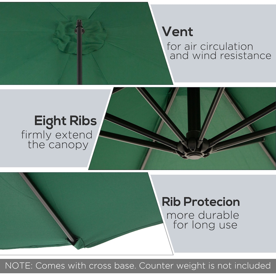 image 1 of Outsunny 3(m) Garden Banana Parasol Cantilever Umbrella, Dark Green