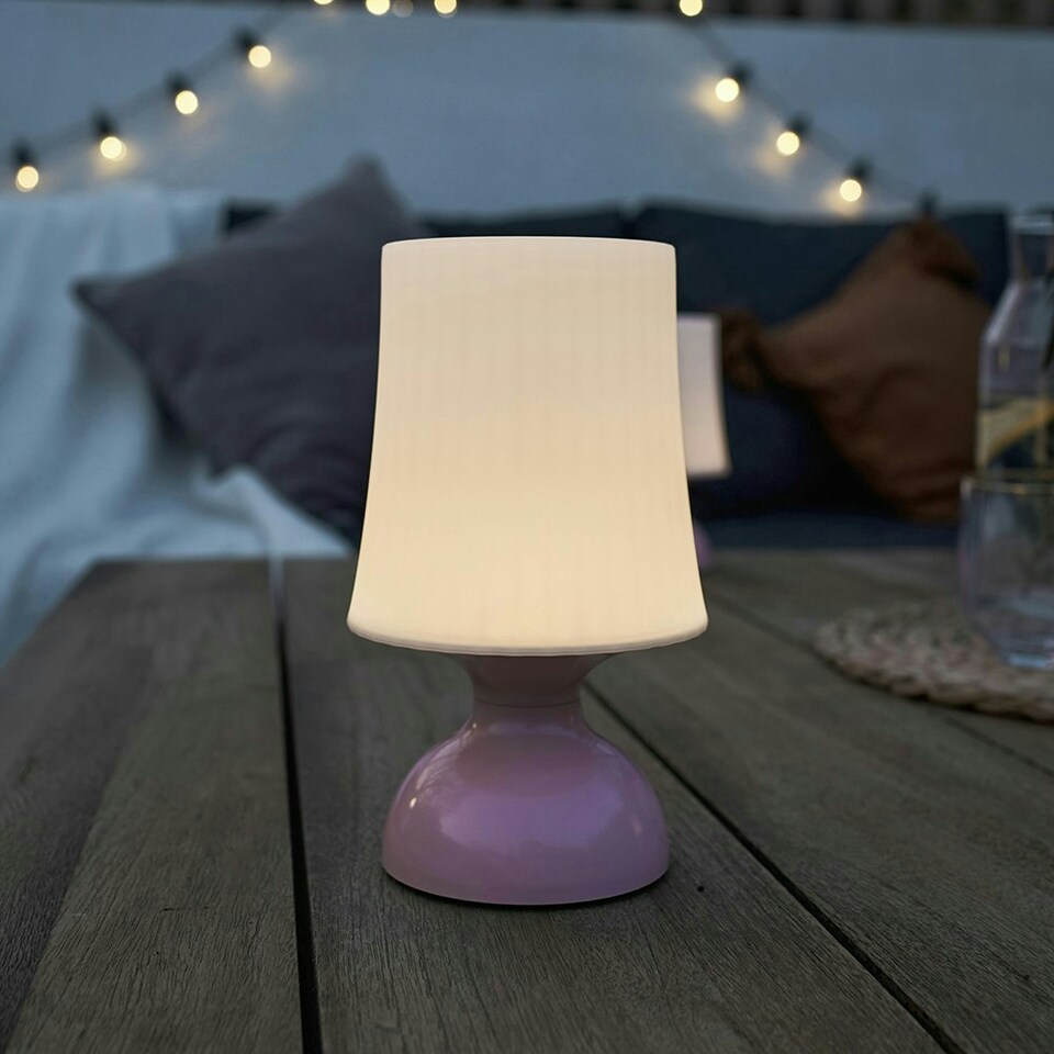 image 1 of ValueLights 3 Pack Wireless Outdoor Battery Operated LED Pink Touch Table Lamps With Shades