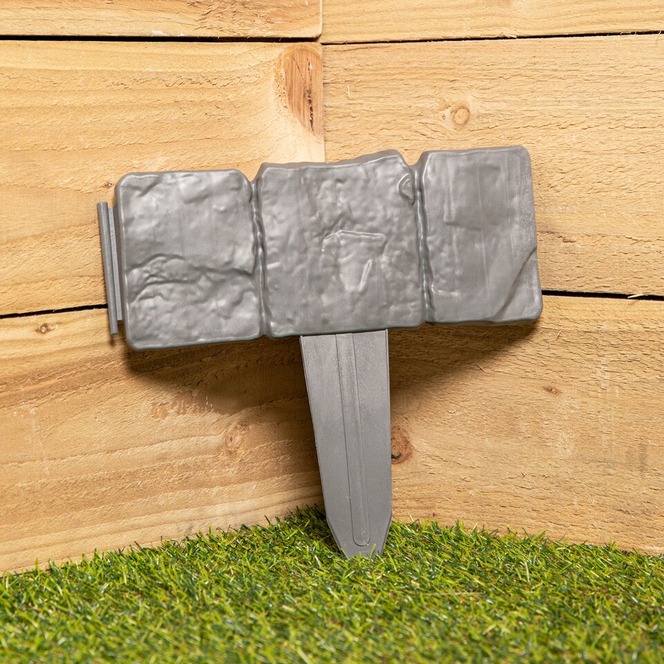 image 1 of 23cm 10 Piece Grey Cobble Stone Effect Garden Edging Boarder