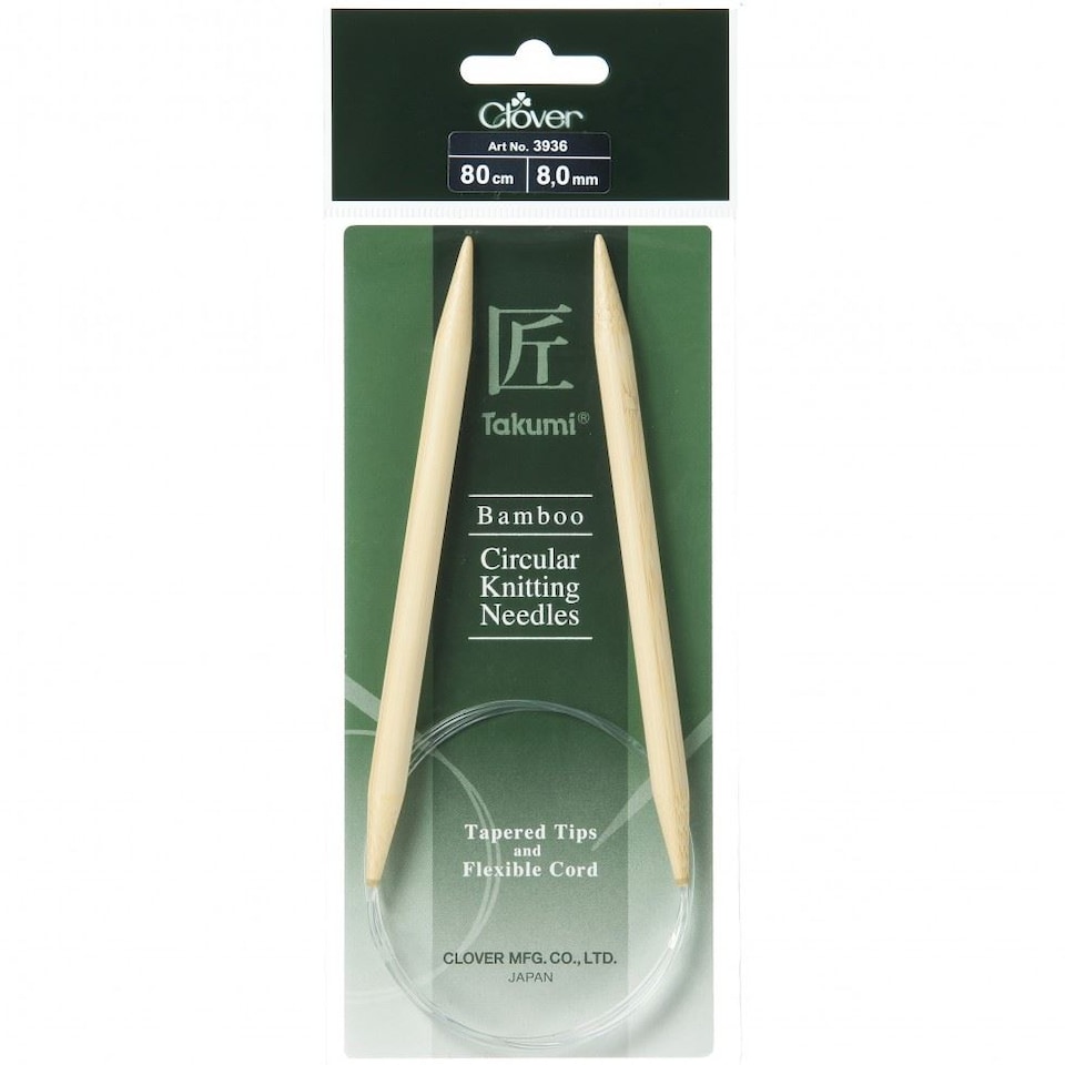 Clover Bamboo Circular Needles 8mm x 80cm for Knitting - each