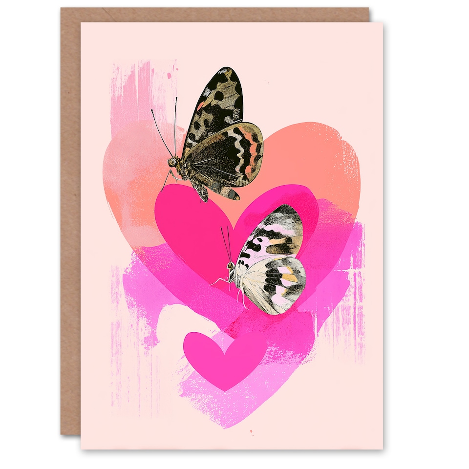 image 1 of Butterflies and Love Hearts Modern Abstract Valentine's Day Card