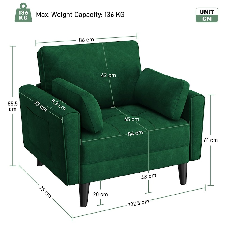 image 1 of Yaheetech Tufted Oversized Armchair Green
