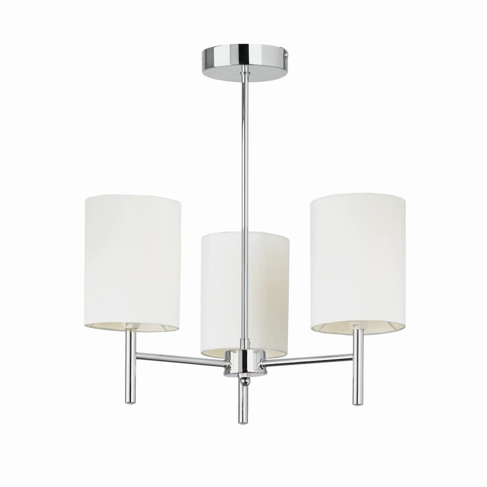 image 1 of Brio 3 Light Semi Flush Multi Arm Ceiling Light Chrome, Off White Silk Effect, E14