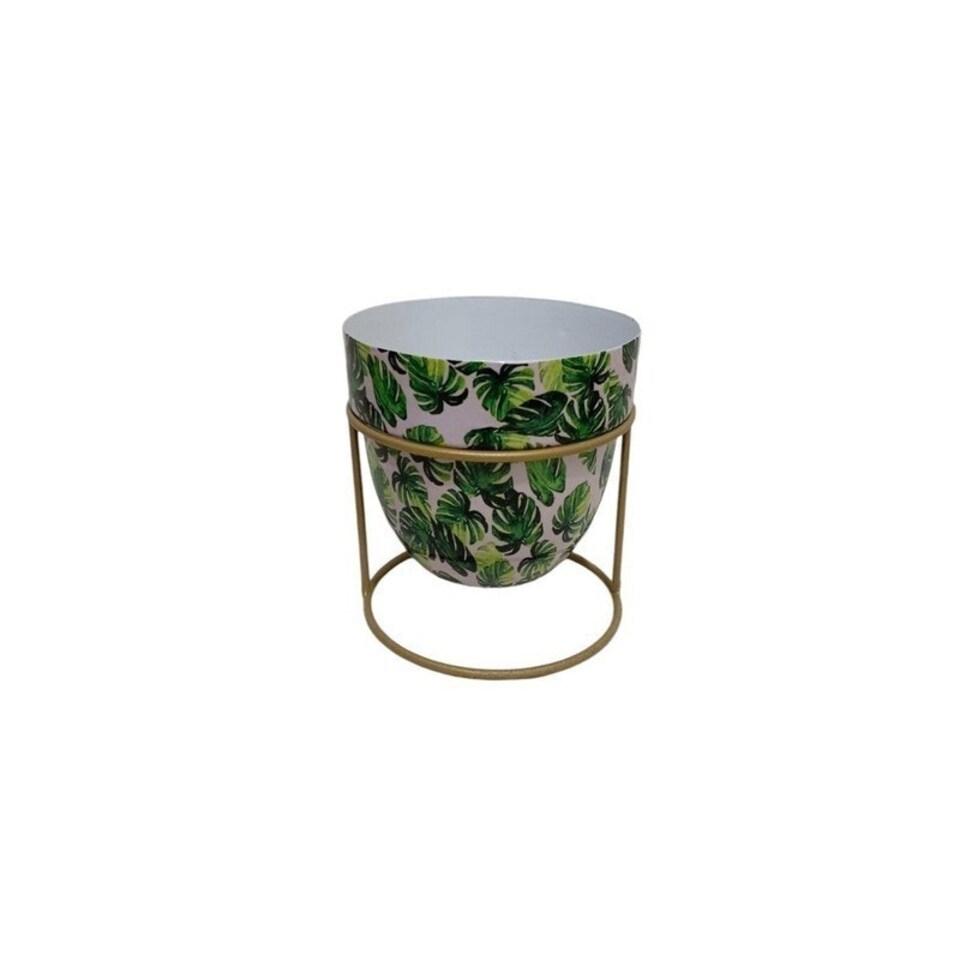 image 1 of Decorative Planter on Stand - Iron - L13 x W13 x H13 cm - Green/White Green
