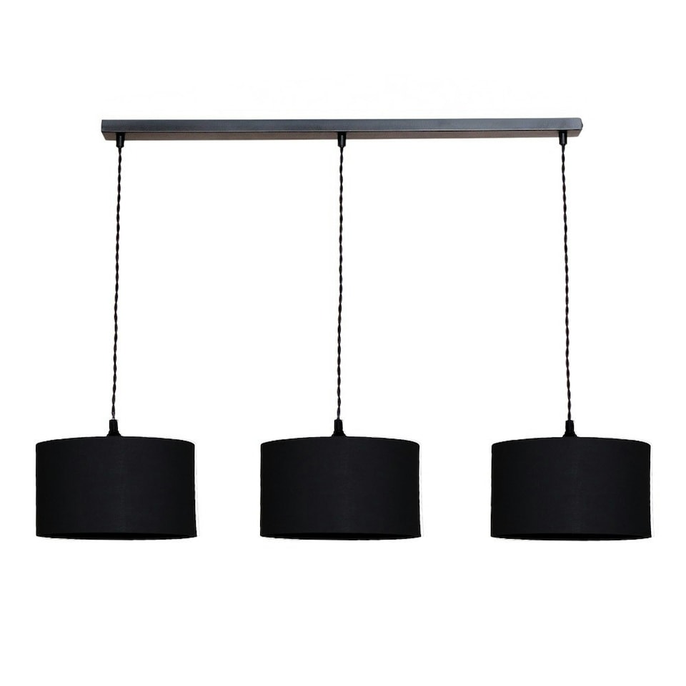 image 1 of ValueLights Reni Black Fabric Drum Shade 3 Drop Bar Black Diner Ceiling Light and Bulbs Black