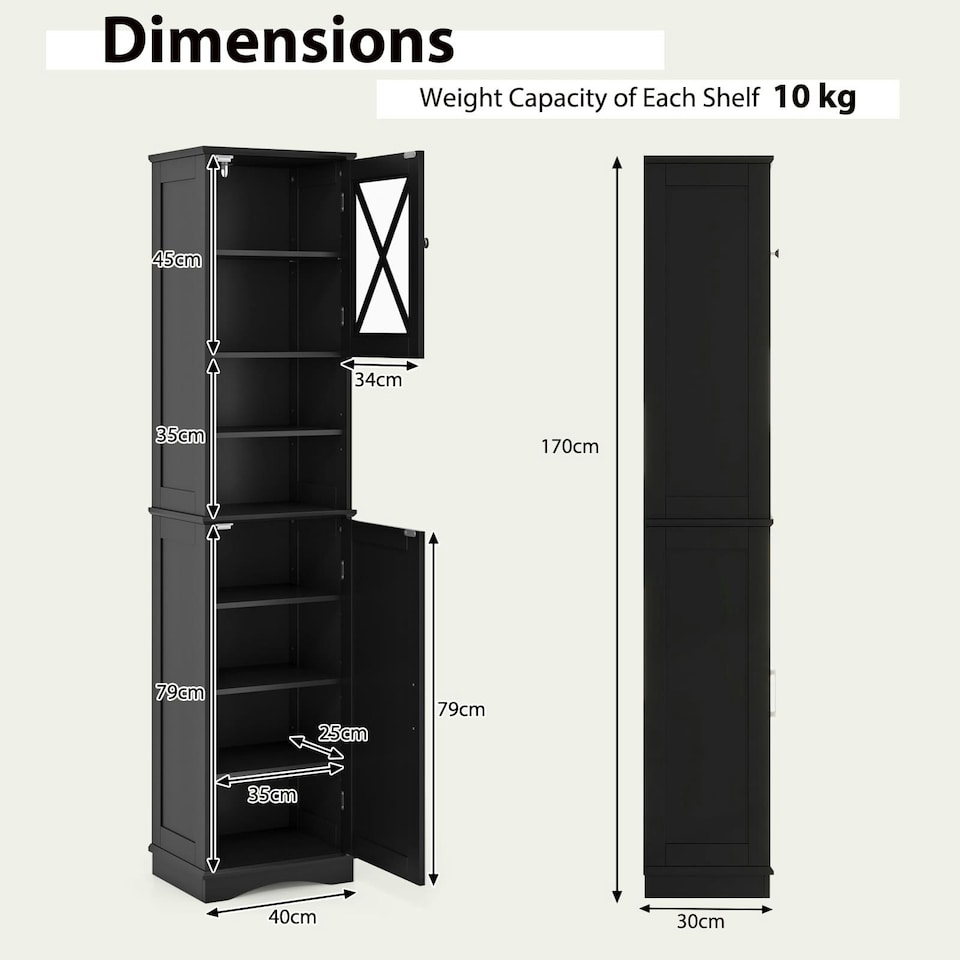 image 1 of COSTWAY Bathroom Cabinet Freestanding Storage Cabinet Black