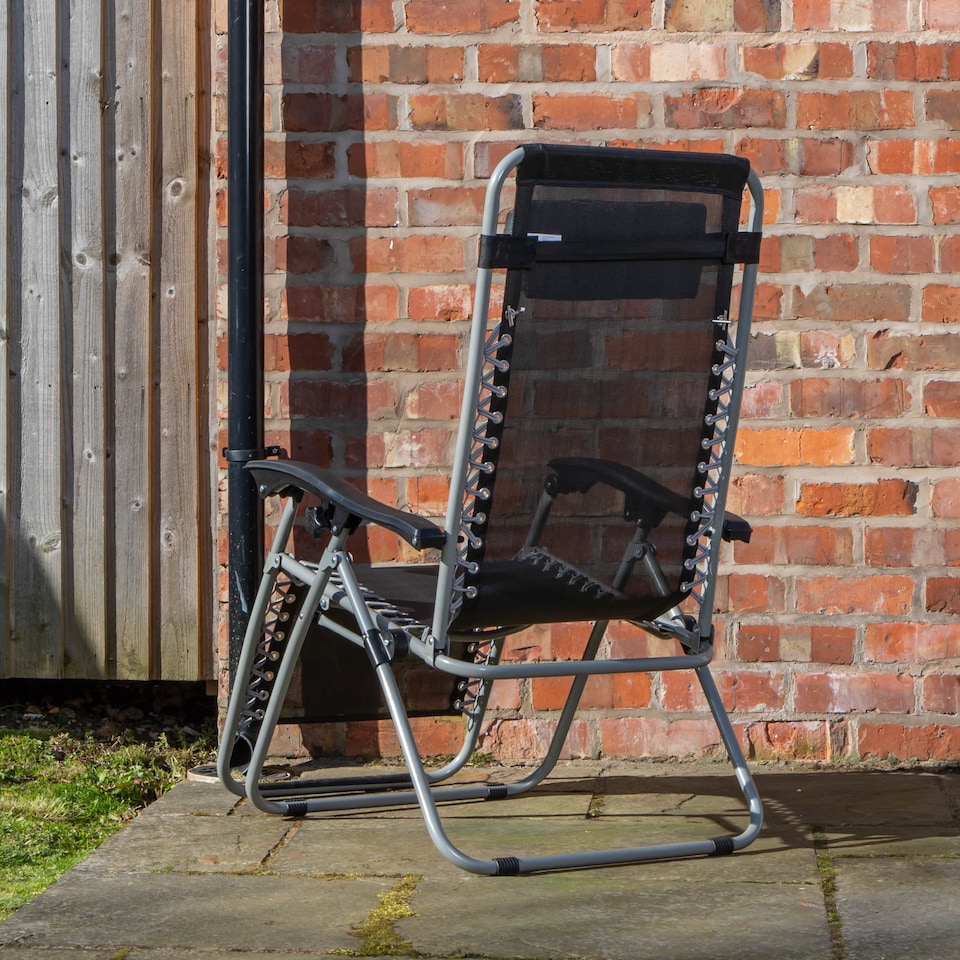 image 1 of Multi Position Garden Zero Gravity Relaxer Chair Sun Lounger in Black & Silver | Black | Black
