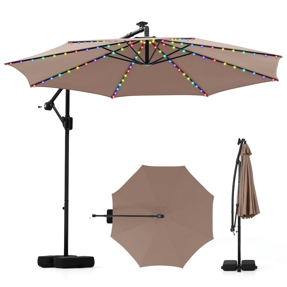 image 1 of COSTWAY 290 cm Solar Offset Hanging Sunshade Parasol Coffee Brown