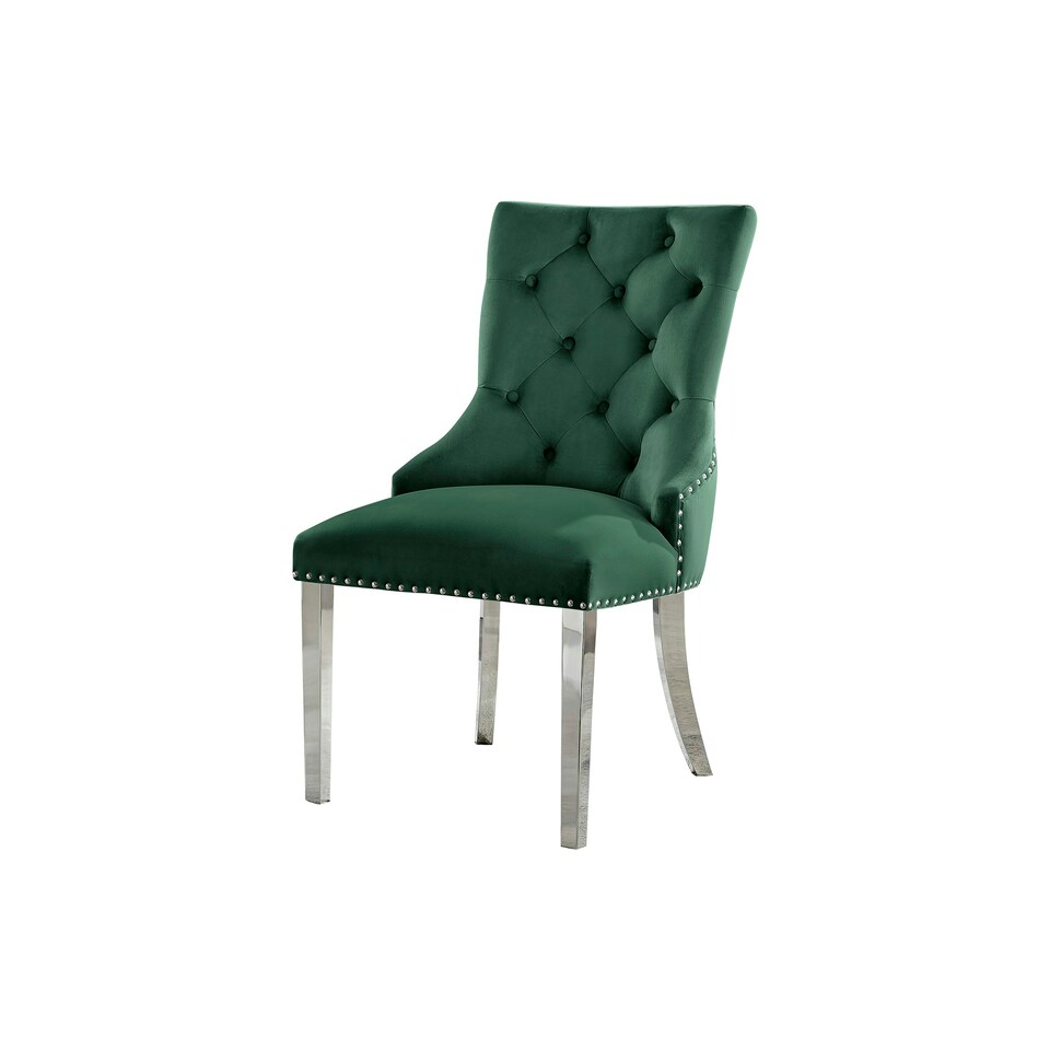 image 1 of Furniturebox 2x Belgravia Green Velvet Knockerback Dining Chairs Silver Leg