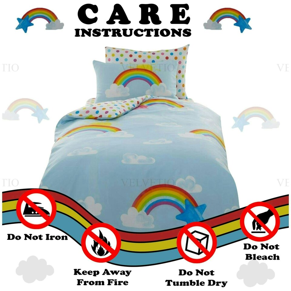 image 1 of VELVETIO Sunny Rainbow Duvet Cover Set Luxury Kids Printed Beddings Multi | Double