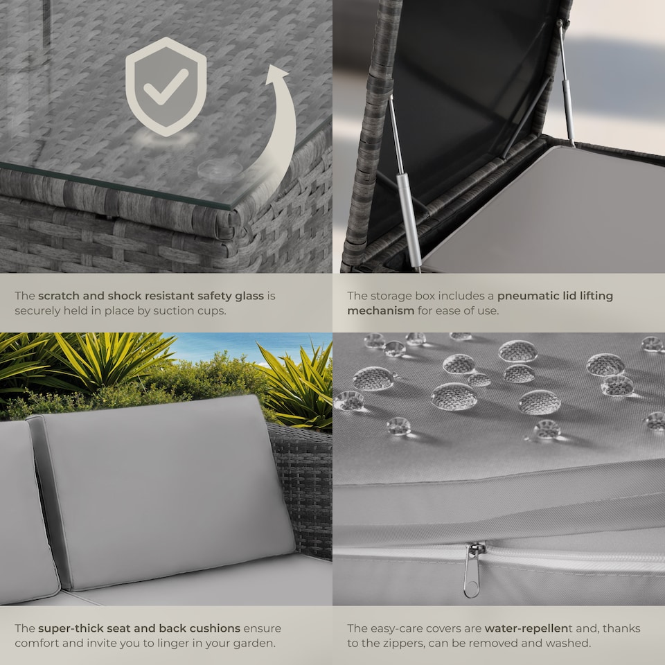 image 1 of Garden Furniture Set Siena - for 4 people, with large storage box, thick seat cushions | Grey | grey/light grey | 140 x 75 x 65,50 cm | 1