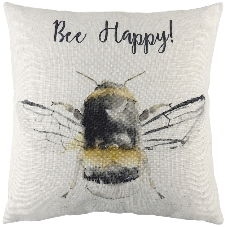 image 1 of Evans Lichfield Bee Happy Printed Cushion, White, 43 x 43cm