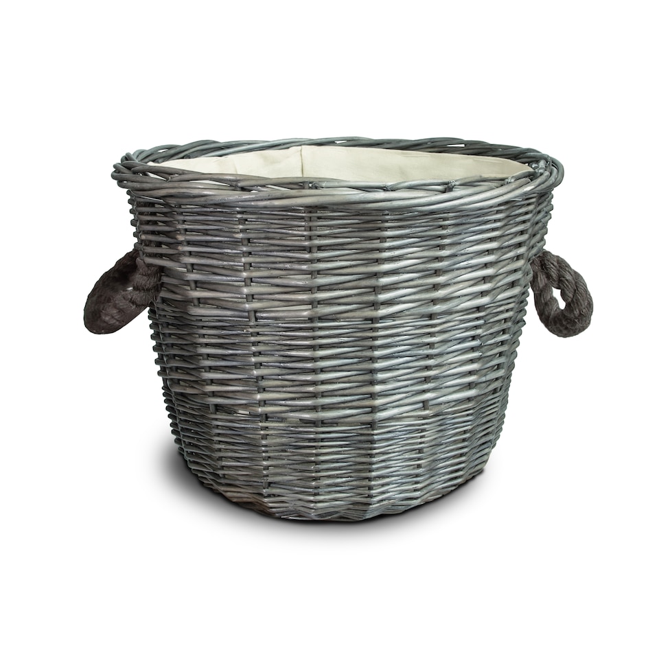 image 1 of Wickerfield Round Wicker Log Basket with Rope Handles and Fabric Lining