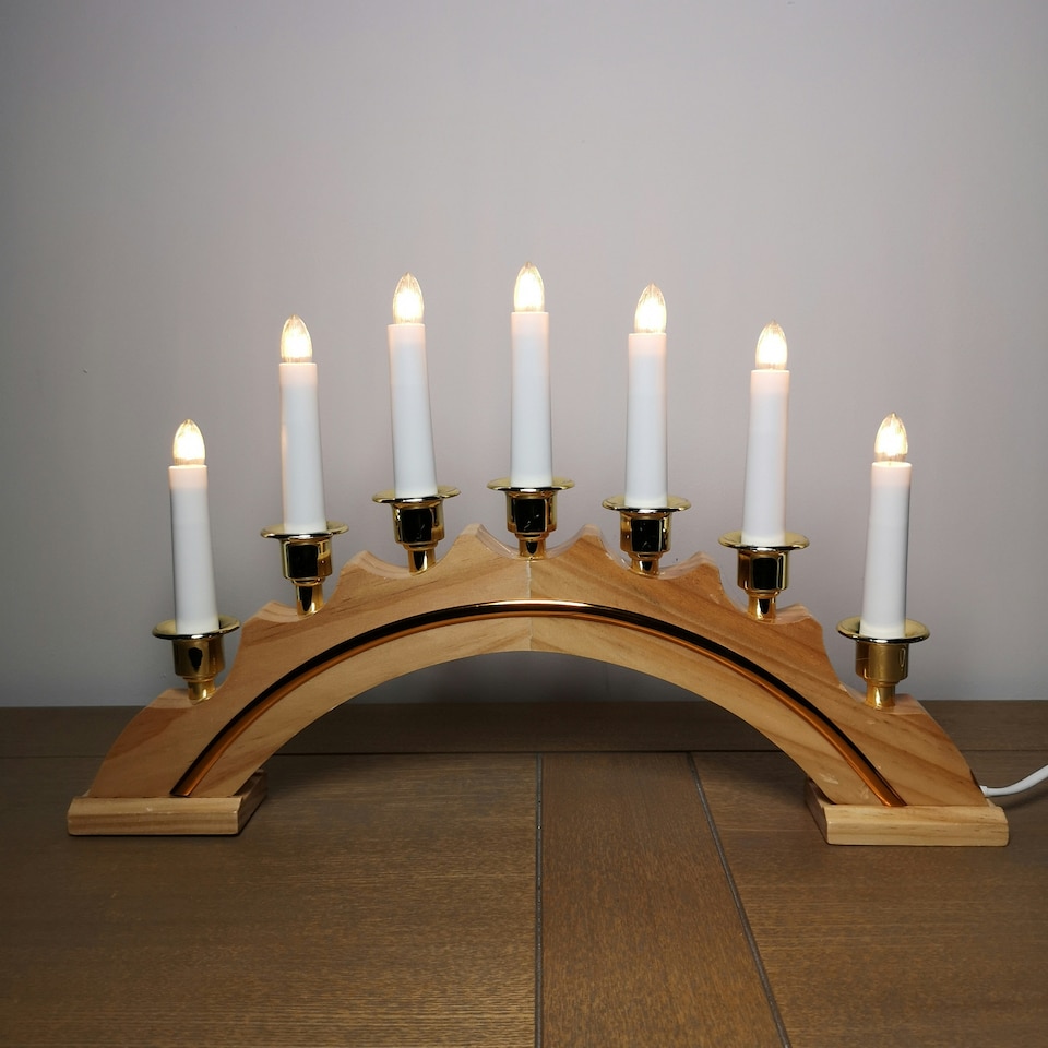 image 1 of 45cm Premier Christmas Candlebridge with 7 Bulbs in Light Wood Mains Powered