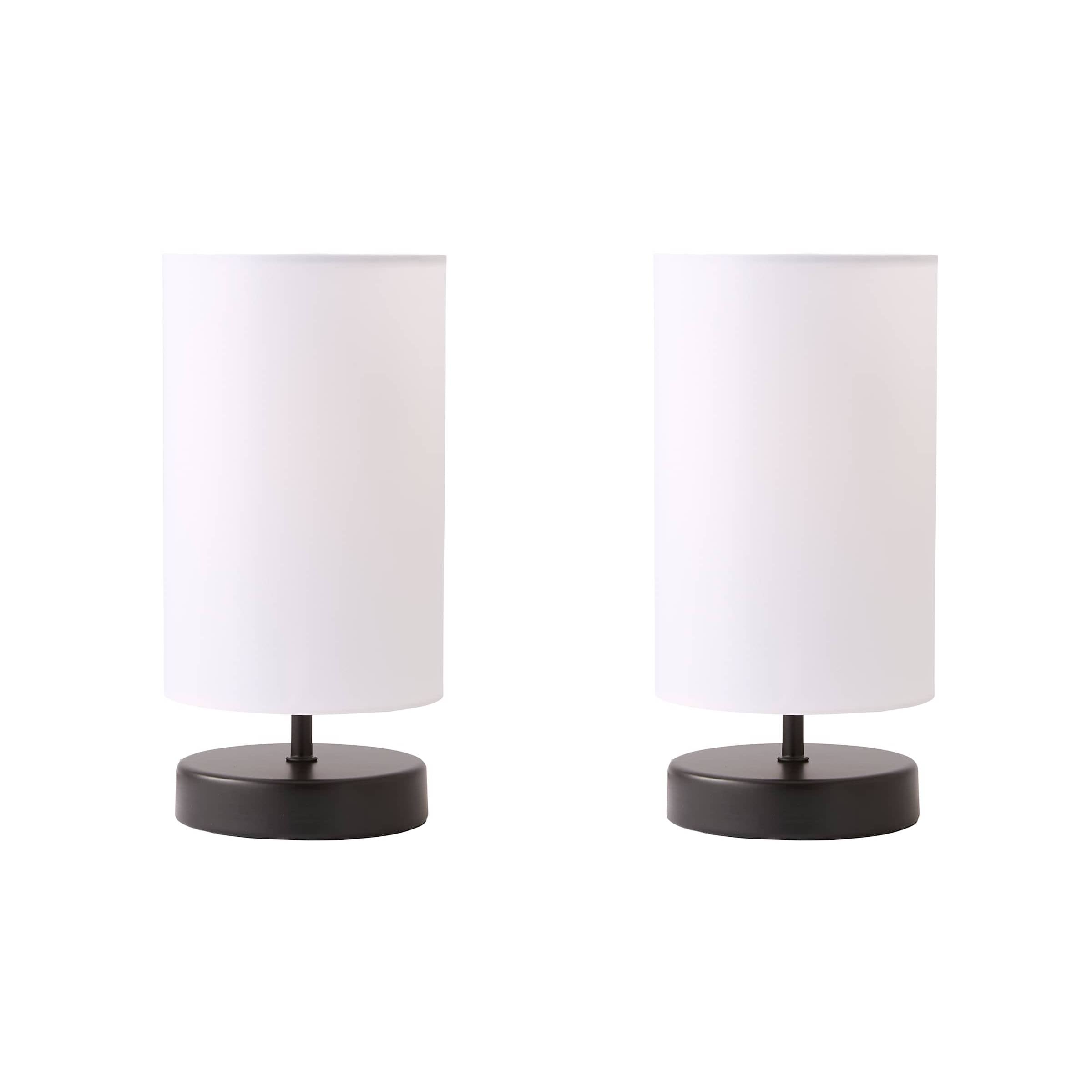 ValueLights Francis Pair of Black Dimmable Touch Table Lamps with Bulbs in White