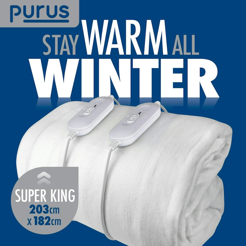 image 1 of Purus Super King Size Bed Heated Electric Under Blanket Fitted Cover Dual Control