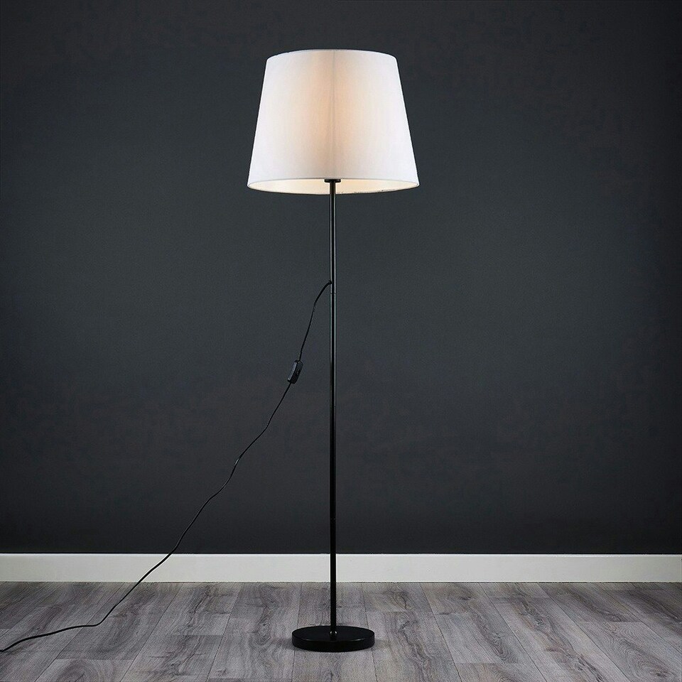 image 1 of ValueLights Charlie Black Floor Lamp XL White Taper Shade & Bulb