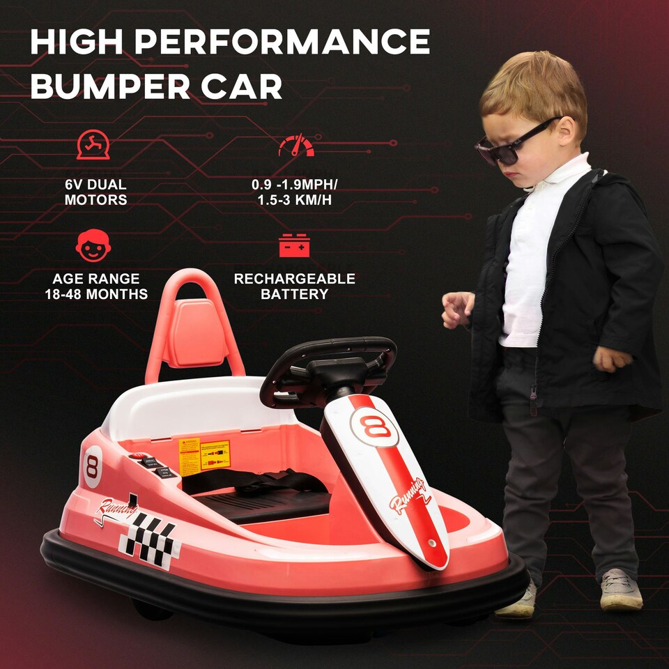 image 1 of HOMCOM 6V Kids Bumper Car, 360° Rotation Waltz Car w/ 2 Speeds - Pink