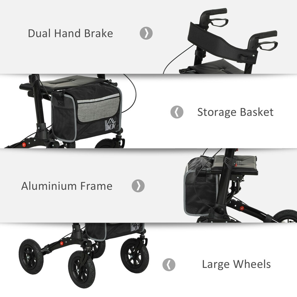 image 1 of HOMCOM Rollator Walker with Padded Seat, Backrest, All-terrain Wheels