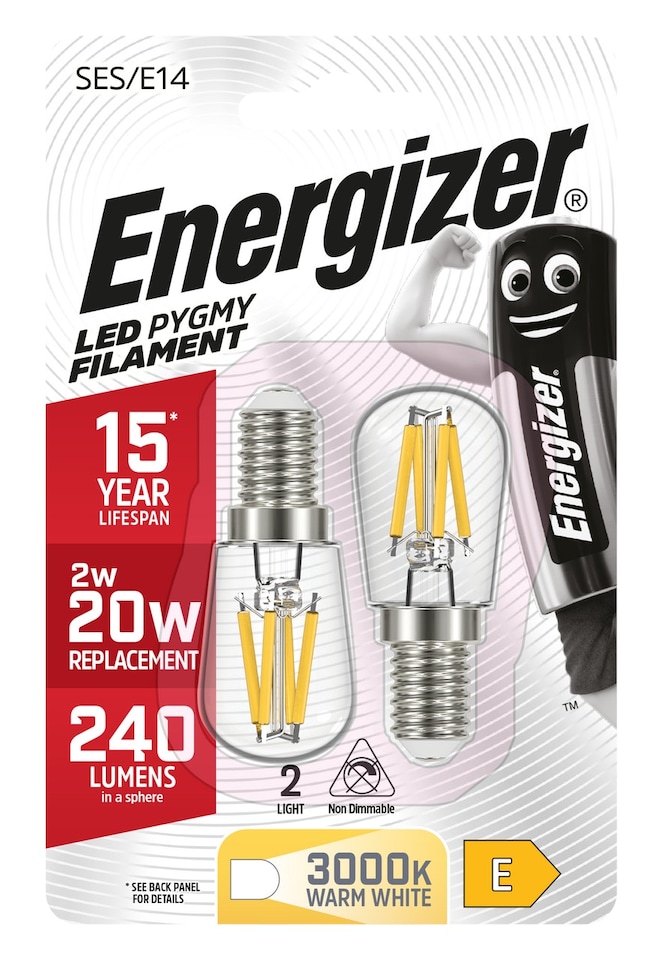 image 1 of Energizer LED Filament Pygmy Bulb E14 240lm 2W 3000K (Warm White) - Pack of 2