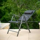 image 5 of Hectare 6 Seater Garden Furniture Reclining Glass Dining Set with Parasol Black