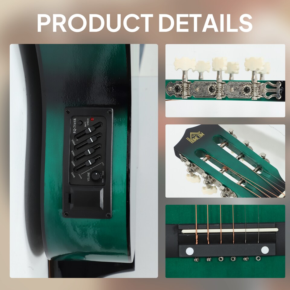 image 1 of HOMCOM Beginner Acoustic Electric Cutaway Guitar Adult Junior Guitar, Green | Green | Dark Green | 38 inch