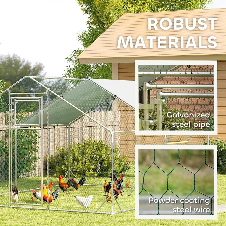 image 1 of PawHut Walk-in Chicken Run w/ Cove , Hanging Feeder, Perch for 12-18 Poultry