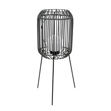 ValueLights Solar Powered Outdoor Black Squat Tripod Floor Lamp with Globe Bulb