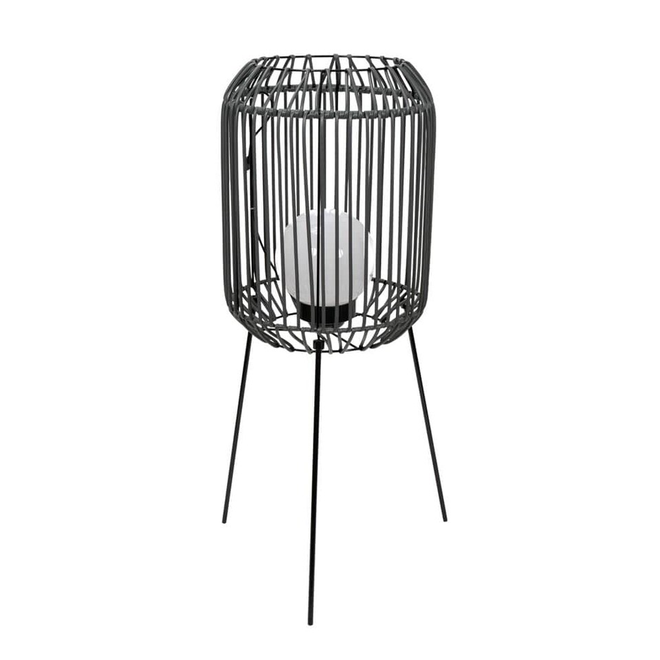 image 1 of ValueLights Solar Powered Outdoor Black Squat Tripod Floor Lamp with Globe Bulb