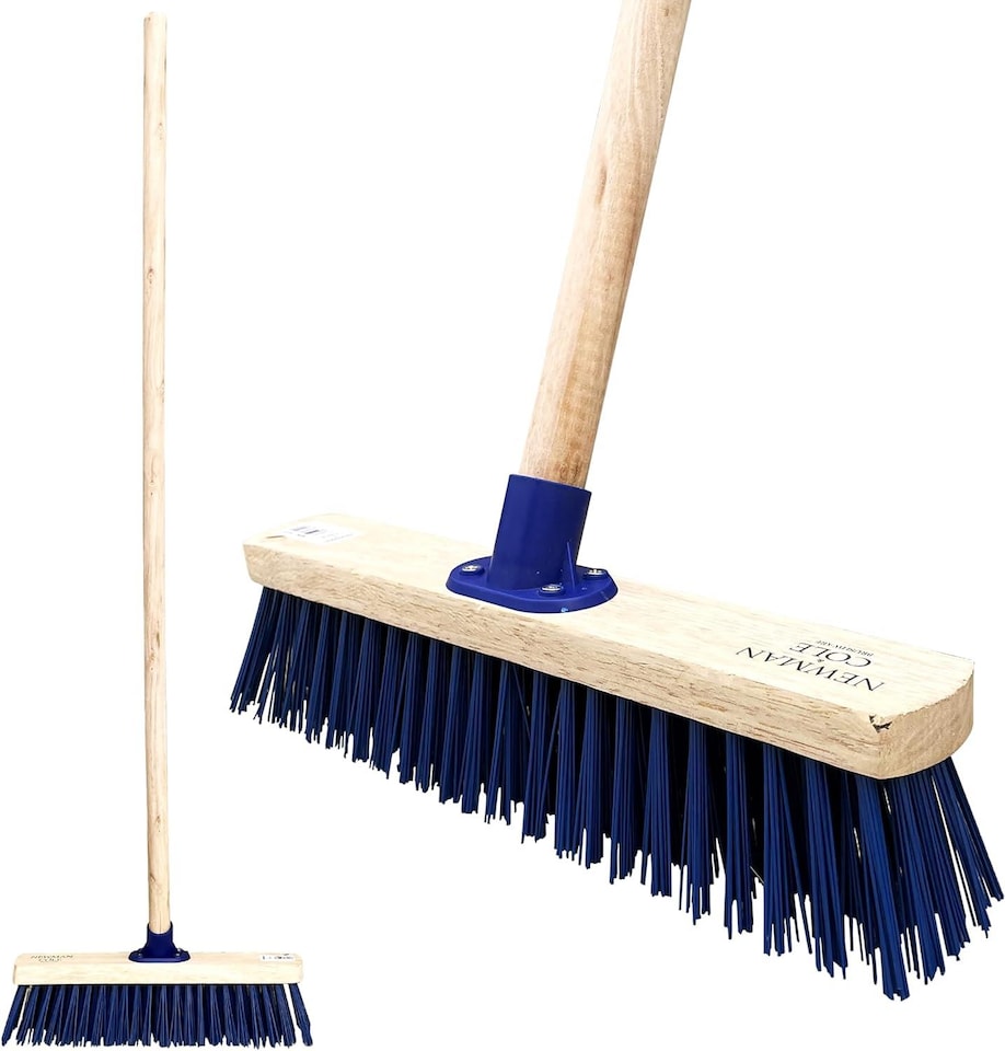 image 1 of 15" Heavy Duty Outdoor Broom with Stiff PVC Bristles and Long Wooden Handle