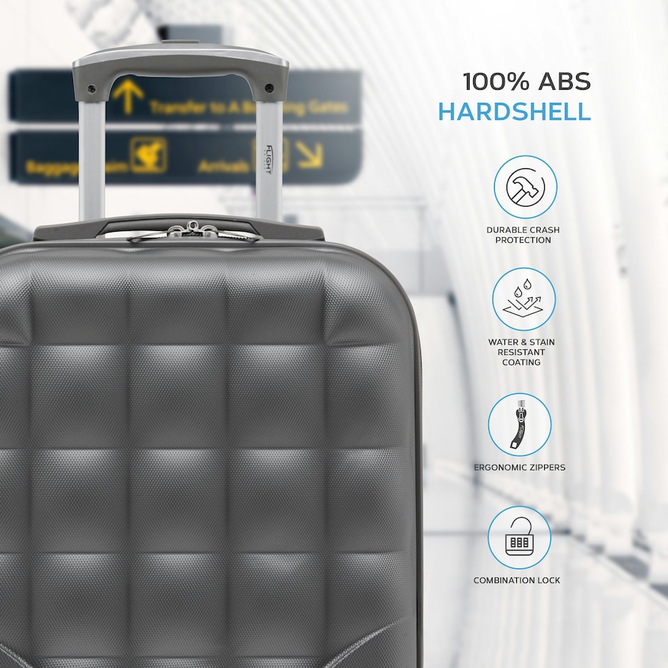 image 1 of Flight Knight Bubble Suitcase - Ryanair easyJet Jet2 Approved - 8 Wheel Carry Cabin Hardcase 45x36x20cm | Black | Black | Cabin Bag