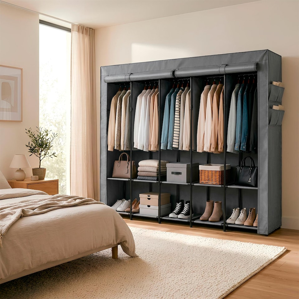 image 1 of Harbour Housewares Portable Fabric Wardrobe - 211 x 45 x 167cm