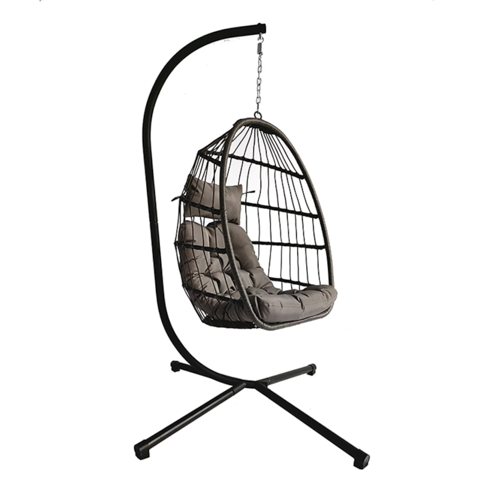 image 1 of Groundlevel Luxury Hanging Egg Chair with Cushion and Weather Resistant Frame | Grey