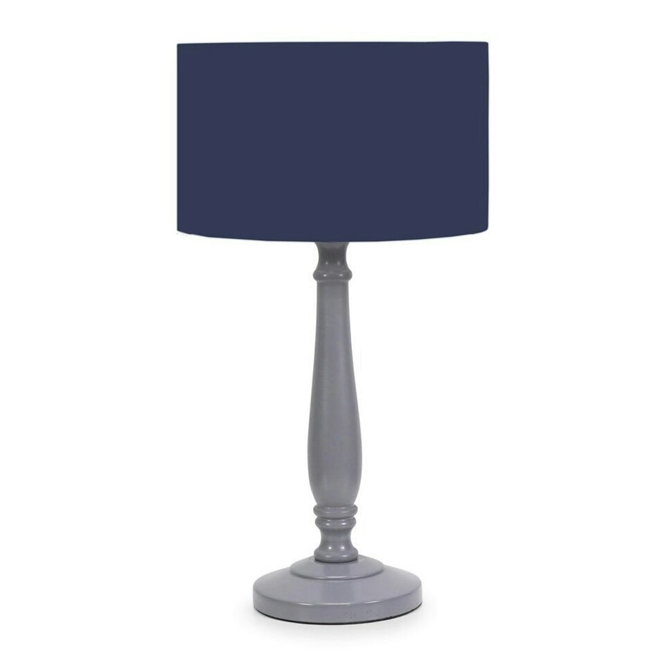 image 1 of ValueLights Victoria Grey Wood Table Lamp Navy Blue Shade | Grey | Navy