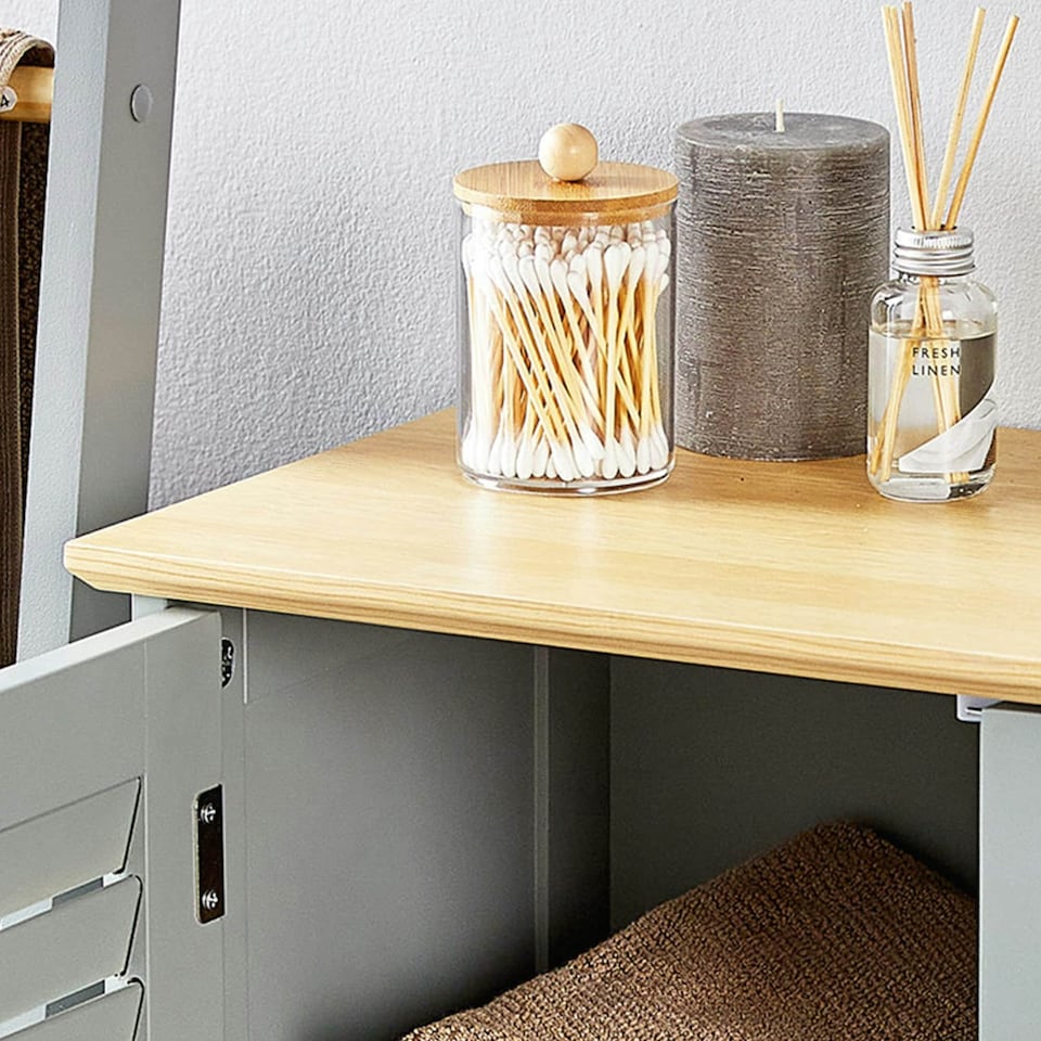image 1 of VonHaus Shrewsbury Grey Bathroom Storage Cabinet with Wood Effect Top